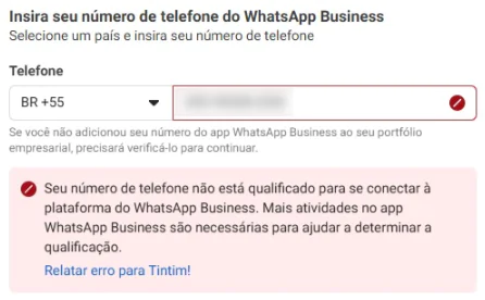 Screenshot: Número não elegível