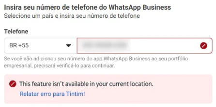 Screenshot: País indisponível